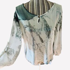 Beautiful white sparkling blouse with gray design by Aquarella of Italy